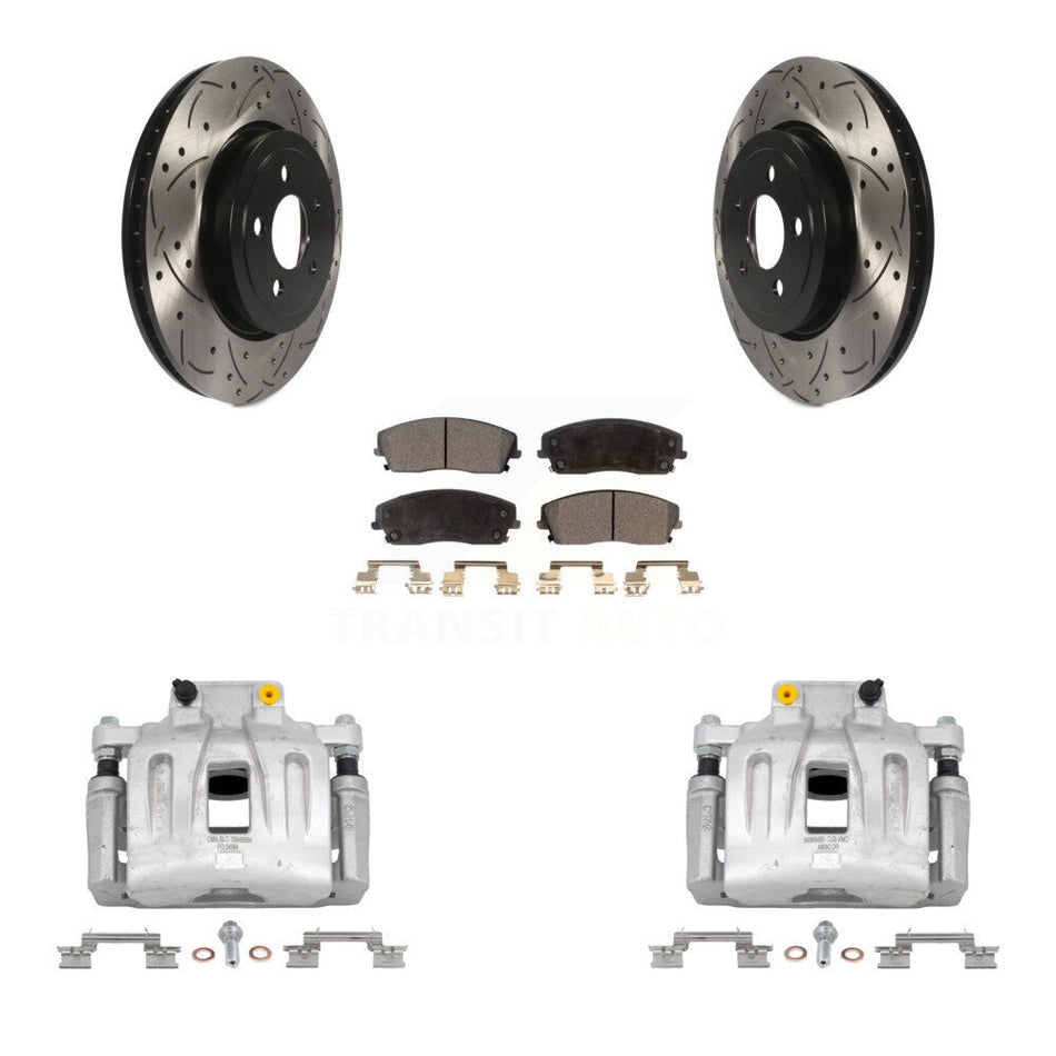 Front Disc Brake Coated Caliper Drill Slot Rotor Semi-Metallic Pad Kit For Dodge Charger KCD-100127P
