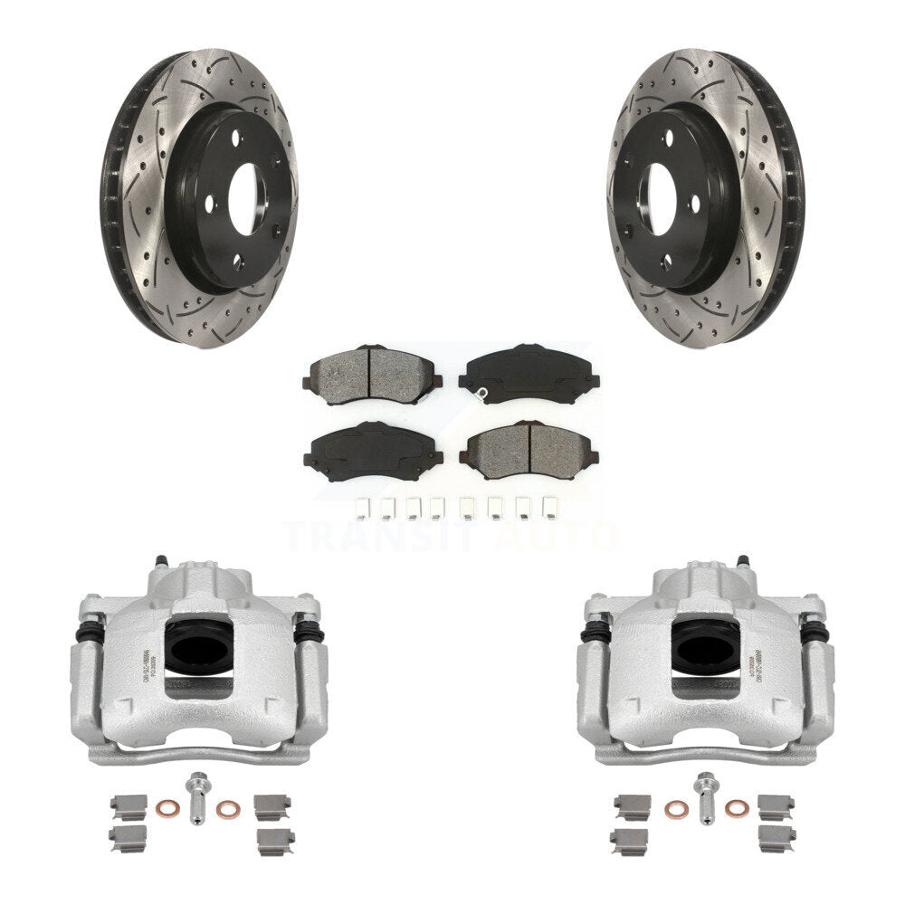 Front Disc Brake Coated Caliper Drill Slot Rotor Semi-Metallic Pad Kit For Jeep Wrangler KCD-100128S