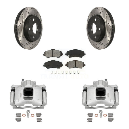 Front Disc Brake Coated Caliper Drill Slot Rotor Semi-Metallic Pad Kit For Jeep Wrangler KCD-100128S
