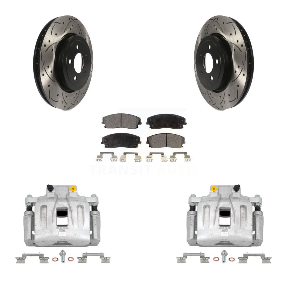 Front Disc Brake Coated Caliper Drilled Slotted Rotors Ceramic Pad Kit For Dodge Charger KCD-100129T
