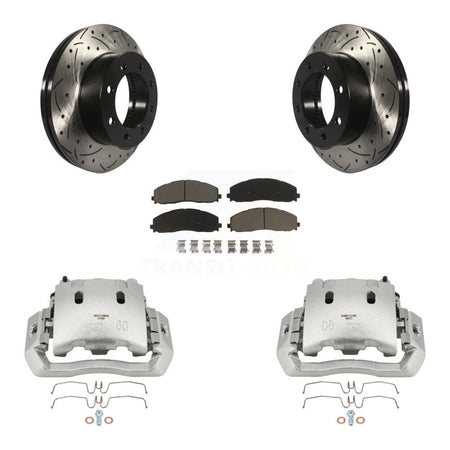 Front Brake Coated Caliper Drill Slotted Rotor Ceramic Pad Kit For Ford F-450 Super Duty KCD-100130C