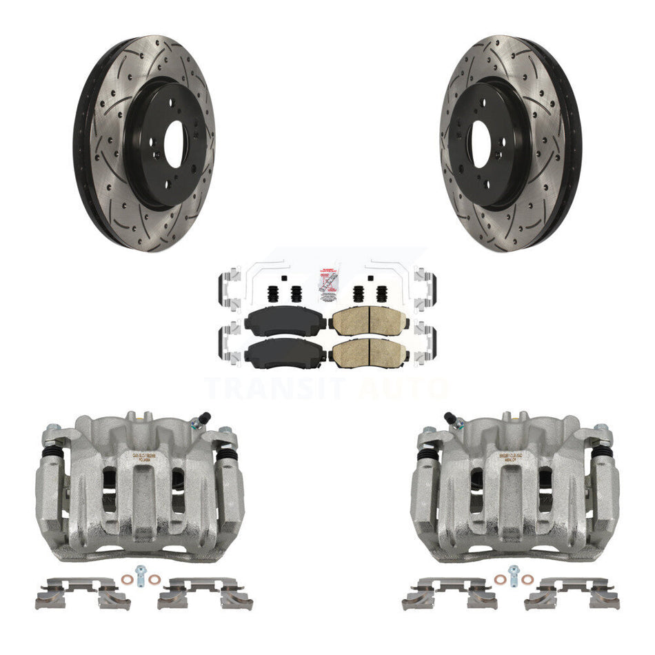 Front Brake Caliper Drill Slotted Rotors Ceramic Pad Kit For Honda CR-V Acura RDX Accord KCD-100130N