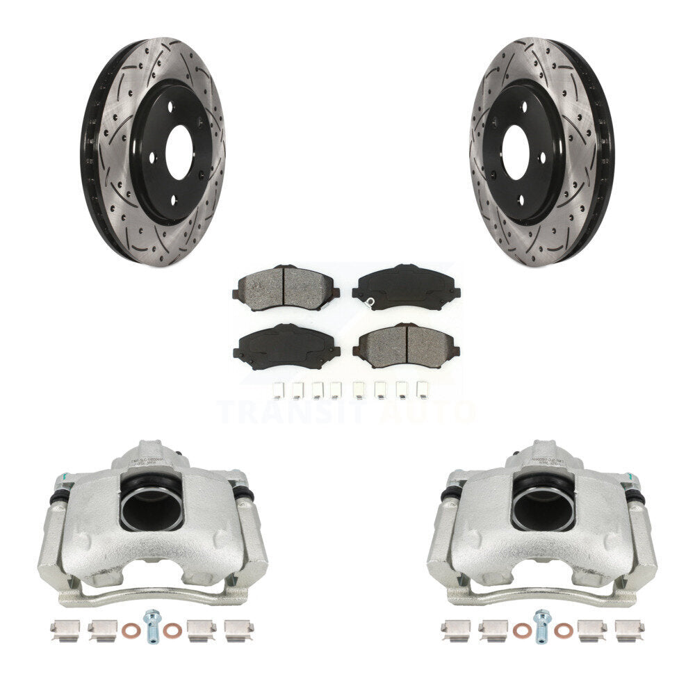 Front Disc Brake Coated Caliper Drilled Slotted Rotors And Semi-Metallic Pads Kit For 2009-2011 Dodge Journey KCD-100130S by Transit Auto