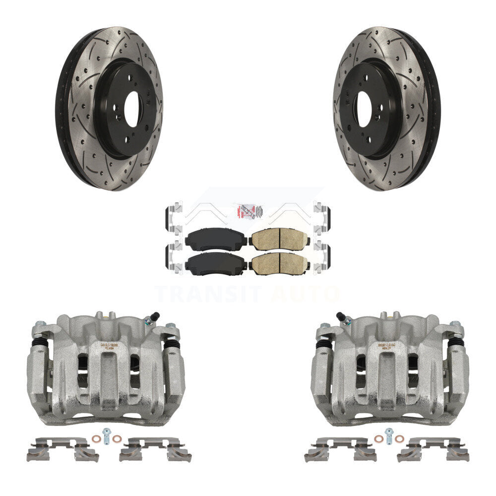 Front Brake Caliper Drill Slotted Rotors Ceramic Pad Kit For Honda CR-V Acura RDX Accord KCD-100131N