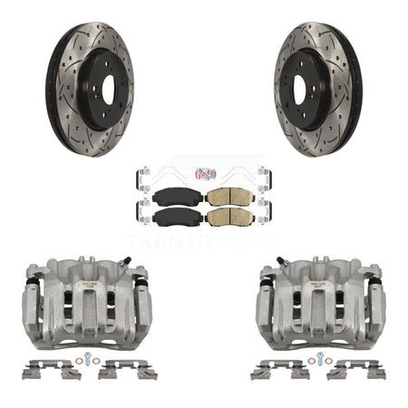 Front Brake Caliper Drill Slotted Rotors Ceramic Pad Kit For Honda CR-V Acura RDX Accord KCD-100131N