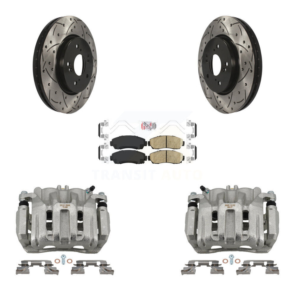 Front Brake Caliper Drill Slotted Rotors Ceramic Pad Kit For Honda CR-V Acura RDX Accord KCD-100131N