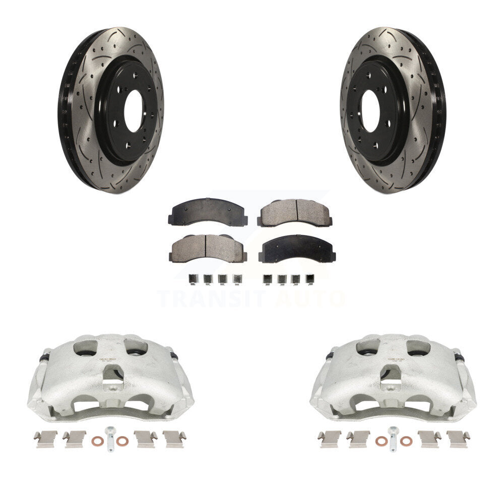 Front Disc Brake Coated Caliper Drilled Slotted Rotors And Semi-Metallic Pads Kit For 2010-2011 Ford F-150 With 7 Lug Wheels KCD-100131P by Transit Auto