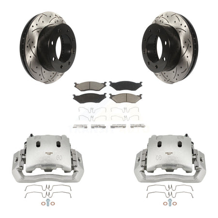 Front Brake Coated Caliper Drill Slotted Rotor Ceramic Pad Kit For Ford F-450 Super Duty KCD-100132C