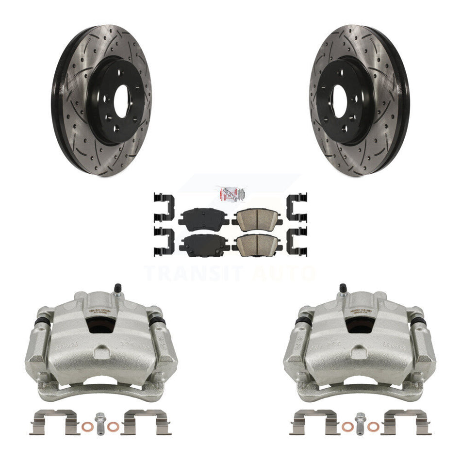 Front Brake Caliper Drill Slotted Rotor Ceramic Pad Kit For Chevrolet Cruze Bolt EV Volt KCD-100132N