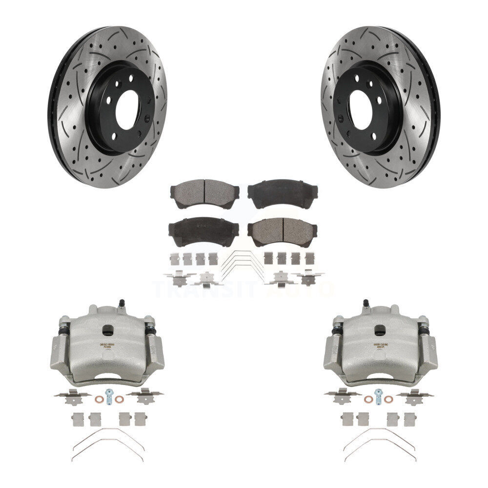 Front Brake Caliper Drilled Slot Rotor Semi-Metallic Pad Kit For Ford Fusion Mazda 6 MKZ KCD-100133P