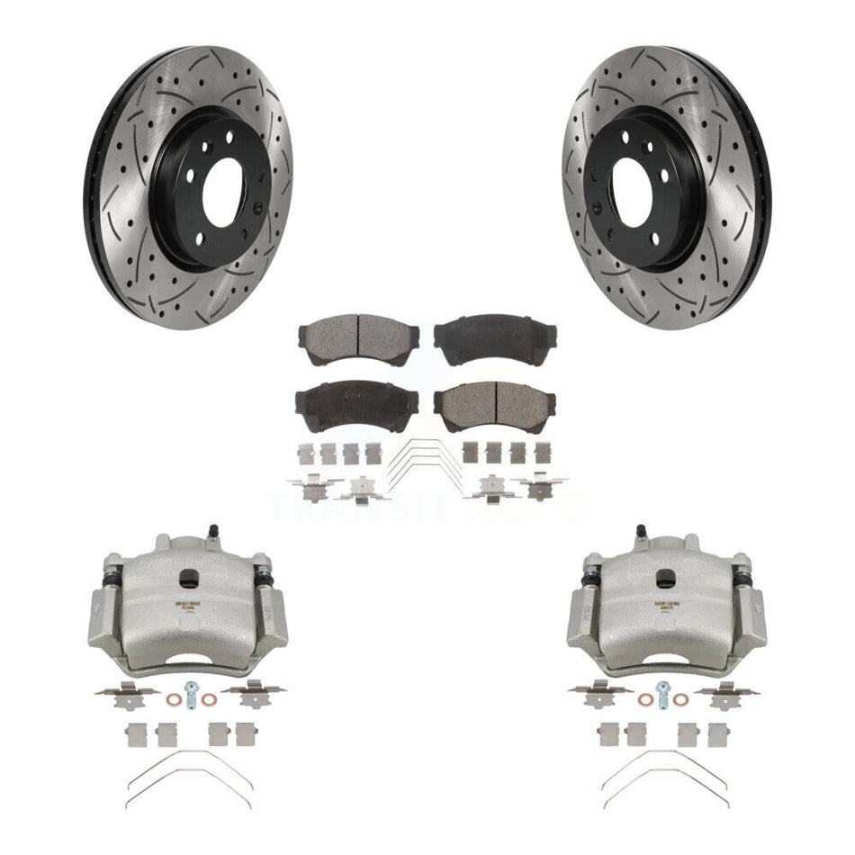 Front Brake Caliper Drilled Slot Rotor Semi-Metallic Pad Kit For Ford Fusion Mazda 6 MKZ KCD-100133P