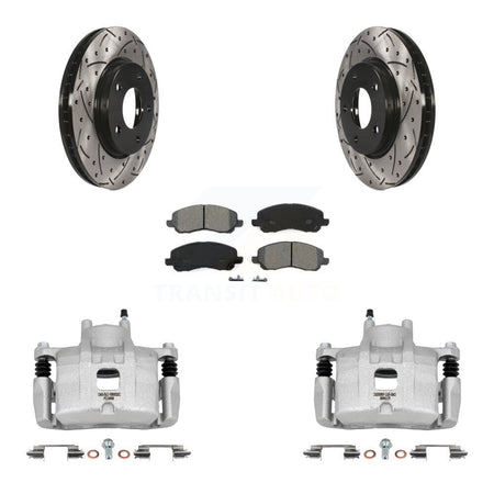Front Brake Coated Caliper Drill Slot Rotors Semi-Metallic Pad Kit For Mitsubishi Lancer KCD-100133S