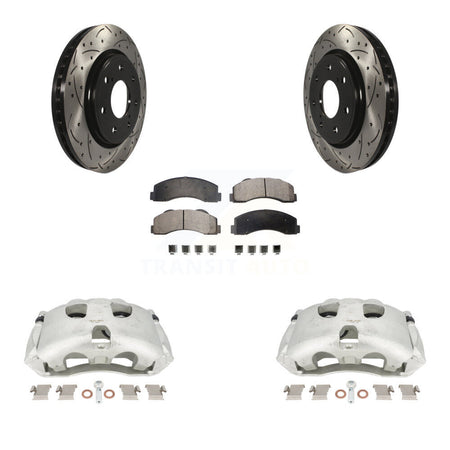 Front Disc Brake Coated Caliper Drilled Slotted Rotors And Ceramic Pads Kit For 2010-2011 Ford F-150 With 7 Lug Wheels KCD-100133T by Transit Auto