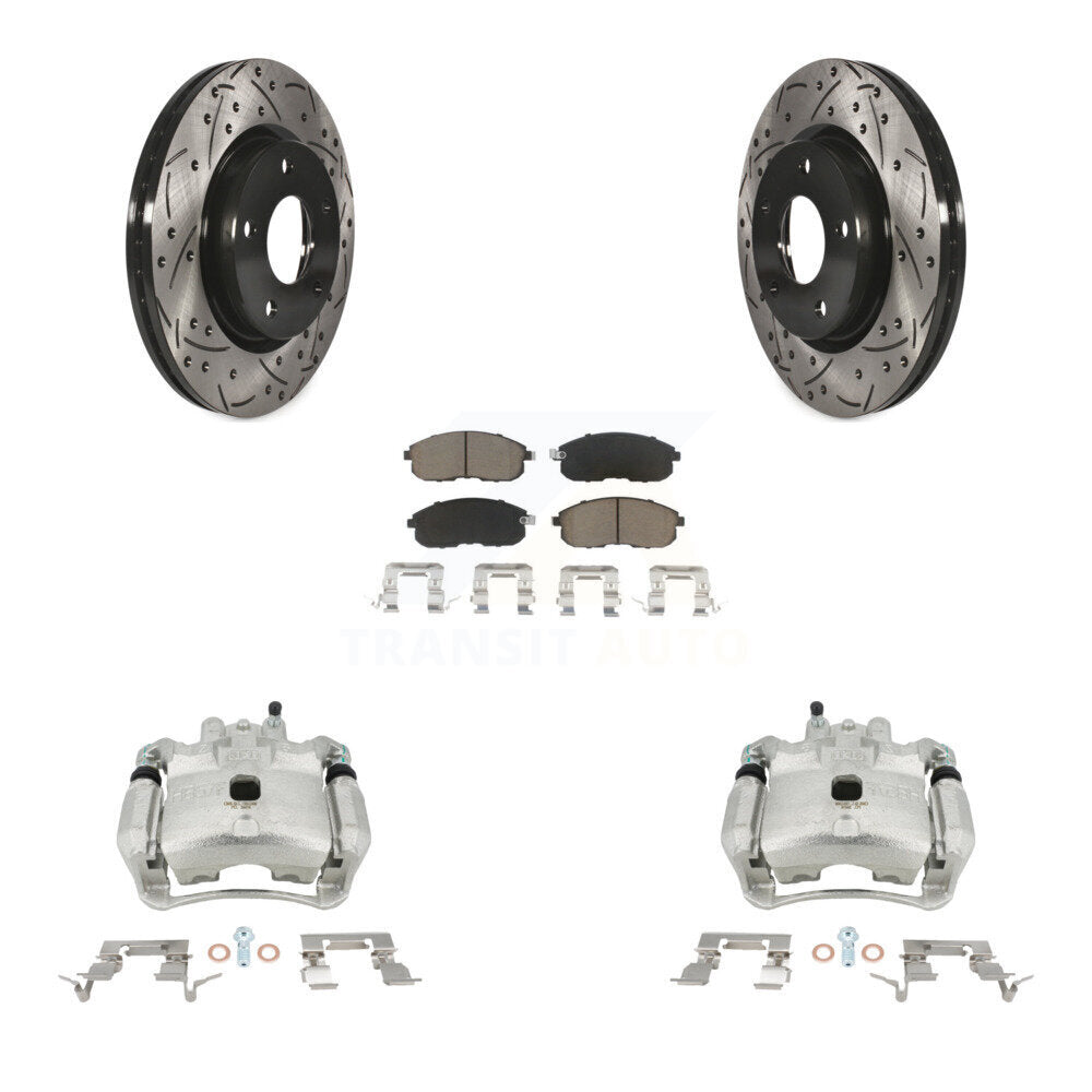 Front Disc Brake Coated Caliper Drilled Slotted Rotors And Ceramic Pads Kit For Nissan Sentra KCD-100135C by Transit Auto