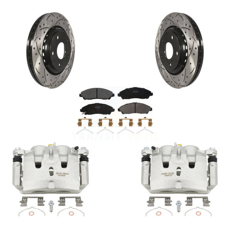 Front Brake Caliper Drill Slot Rotor Semi-Metallic Pad Kit For Honda Pilot Ridgeline MDX KCD-100135P