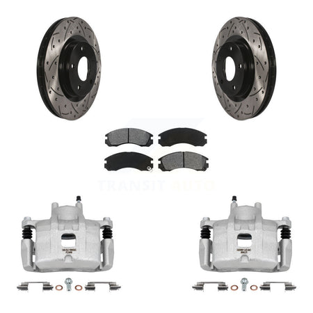 Front Brake Coated Caliper Drill Slot Rotors Semi-Metallic Pad Kit For Mitsubishi Lancer KCD-100135S