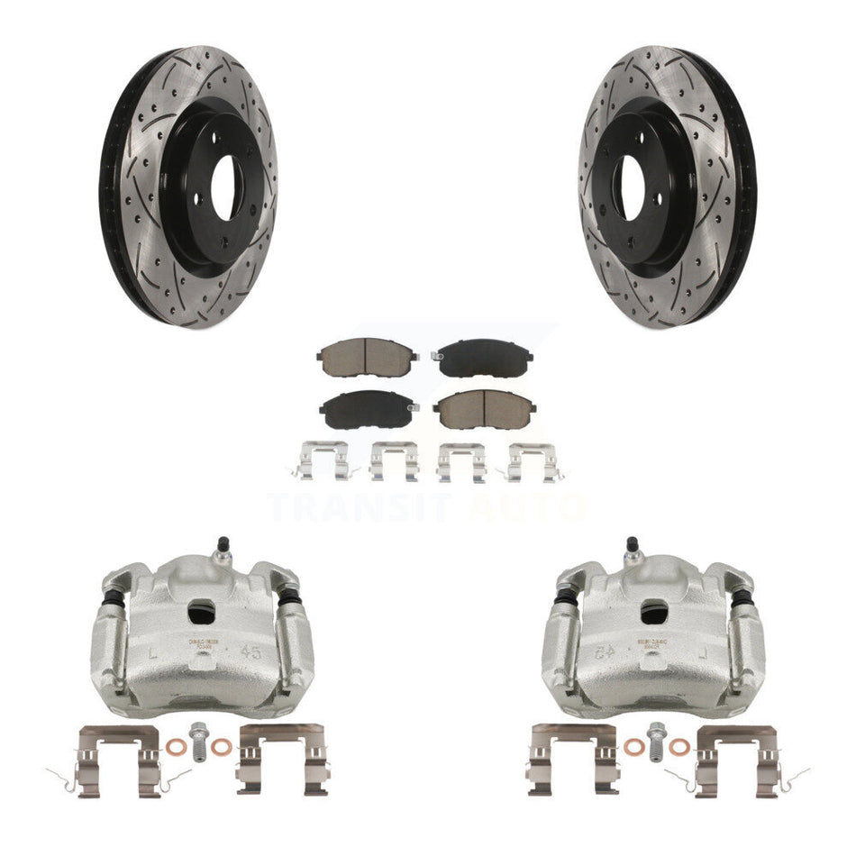 Front Brake Caliper Drill Slotted Rotor Ceramic Pad Kit For Nissan Sentra SE-R with 2.5L KCD-100136C