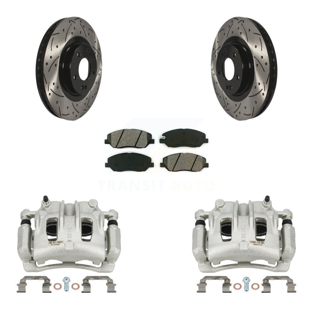 Front Brake Caliper Drill Slot Rotors Semi-Metallic Pad Kit For Hyundai Santa Fe XL 3.3L KCD-100136S