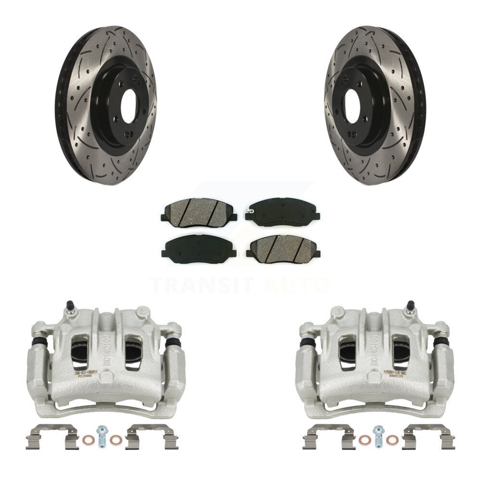 Front Brake Caliper Drill Slot Rotors Semi-Metallic Pad Kit For Hyundai Santa Fe XL 3.3L KCD-100136S