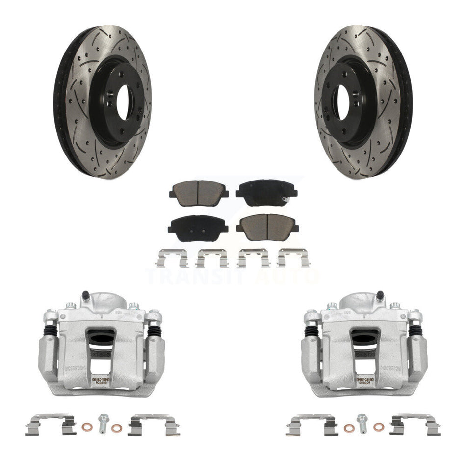 Front Brake Coat Caliper Drill Slot Rotors Ceramic Pad Kit For Hyundai Sonata Kia Optima KCD-100137C