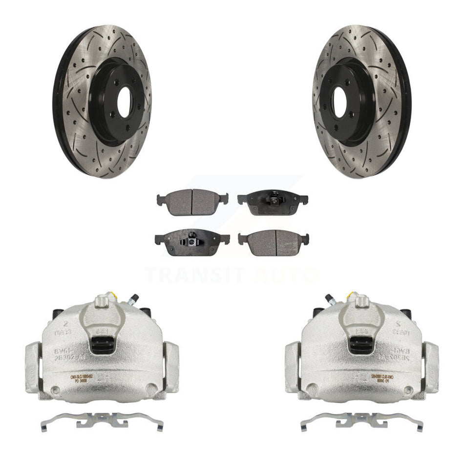Front Brake Caliper Drilled Slot Rotor Semi-Metallic Pad Kit For Ford Escape Transit MKC KCD-100137P