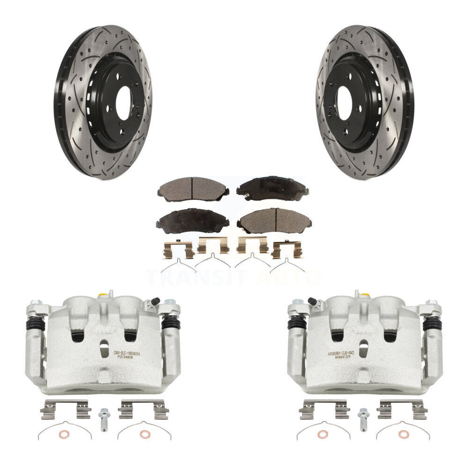 Front Brake Caliper Drill Slot Rotor Ceramic Pad Kit For Honda Pilot Ridgeline Acura MDX KCD-100137T