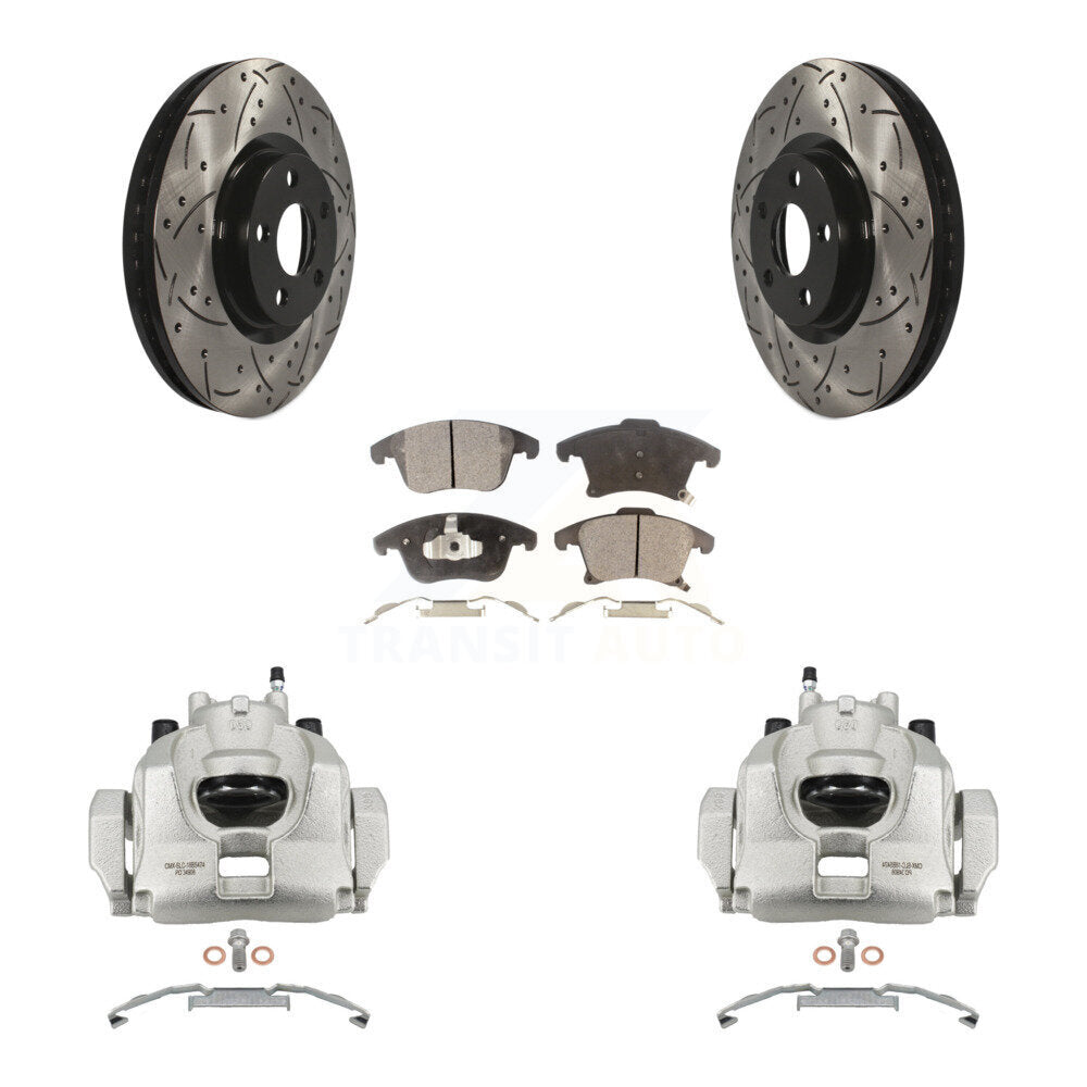 Front Disc Brake Coated Caliper Drilled Slotted Rotors And Semi-Metallic Pads Kit For KCD-100138P