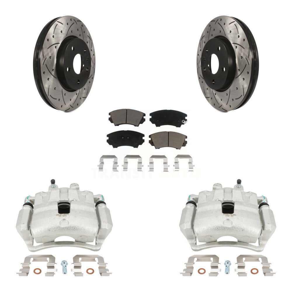 Front Disc Brake Coated Caliper Drilled Slotted Rotors And Ceramic Pads Kit For 2010-2015 Chevrolet Camaro LT LS with 3.6L KCD-100139C by Transit Auto