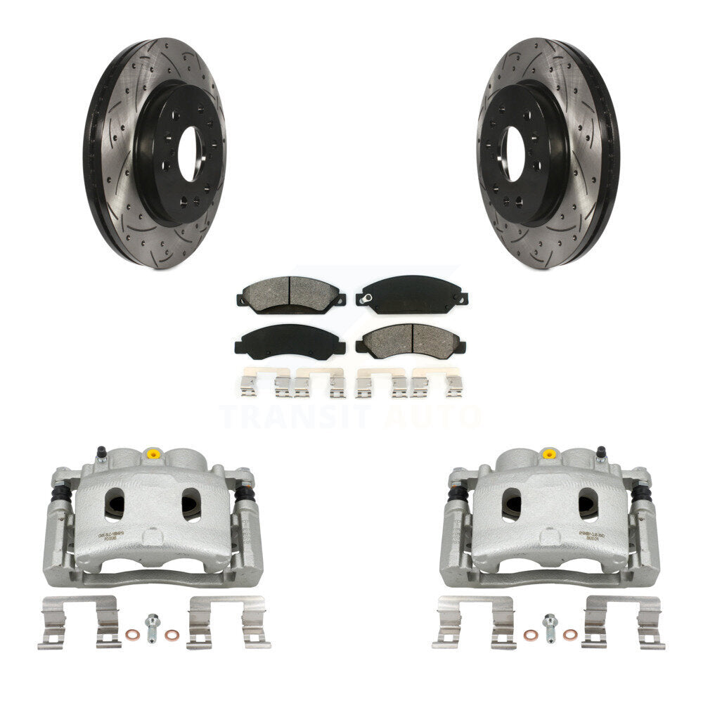 Front Brake Caliper Drilled Slot Rotor Semi-Metallic Pad Kit For Chevrolet Avalanche GMC KCD-100139S