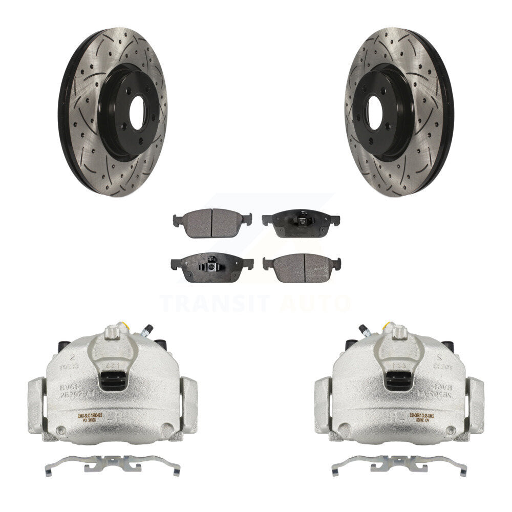 Front Brake Caliper Drill Slot Rotor Ceramic Pad Kit For Ford Escape Transit Connect MKC KCD-100139T