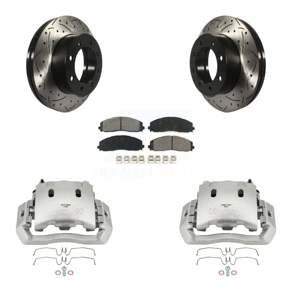 Front Brake Caliper Drill Slotted Rotors Semi-Metallic Pad Kit For Ford F-450 Super Duty KCD-100140S