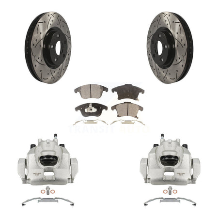 Front Brake Caliper Drill Slotted Rotor Ceramic Pad Kit For Ford Police Responder Hybrid KCD-100140T