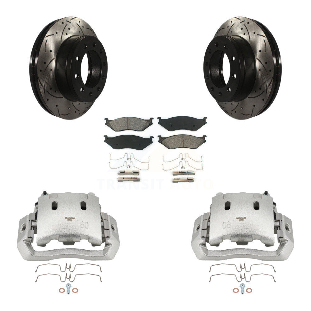 Front Brake Caliper Drill Slotted Rotors Semi-Metallic Pad Kit For Ford F-450 Super Duty KCD-100141S