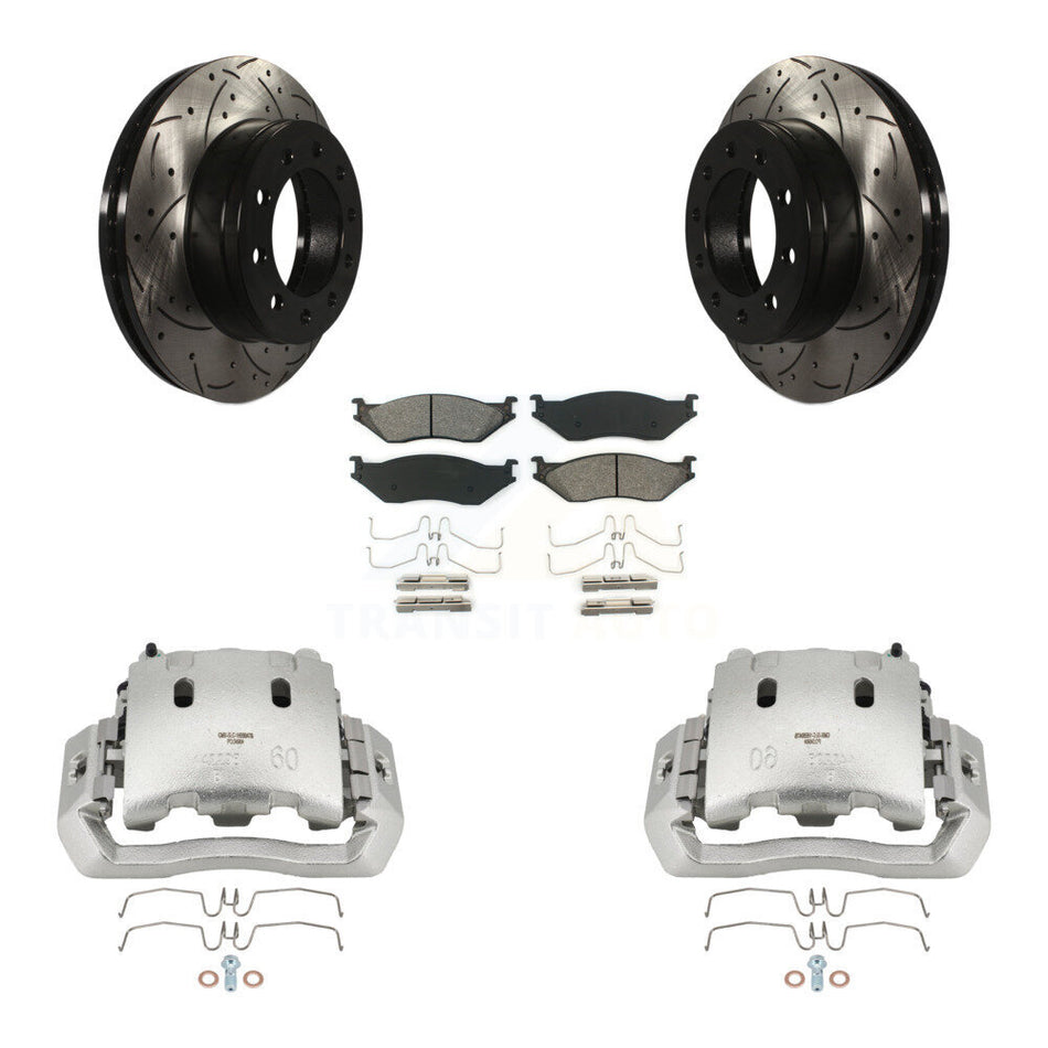 Front Brake Caliper Drill Slotted Rotors Semi-Metallic Pad Kit For Ford F-450 Super Duty KCD-100141S