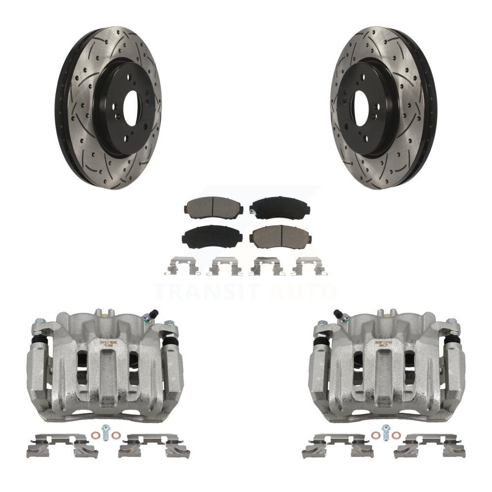 Front Brake Caliper Drill Slotted Rotors Ceramic Pad Kit For Honda CR-V Acura RDX Accord KCD-100142C