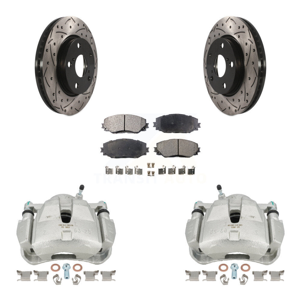 Front Disc Brake Coated Caliper Drilled Slotted Rotors And Semi-Metallic Pads Kit For Toyota RAV4 KCD-100142P by Transit Auto