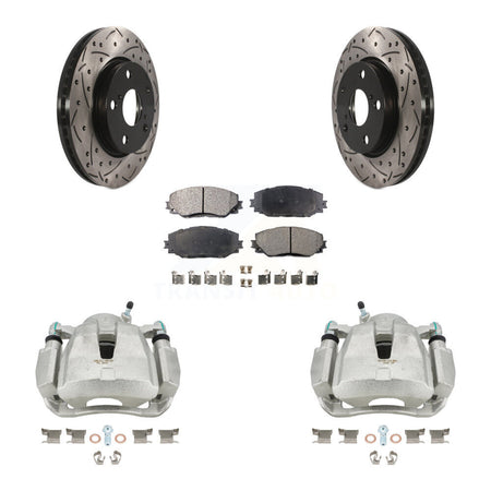 Front Disc Brake Coated Caliper Drilled Slotted Rotors And Semi-Metallic Pads Kit For Toyota RAV4 LE KCD-100143P by Transit Auto