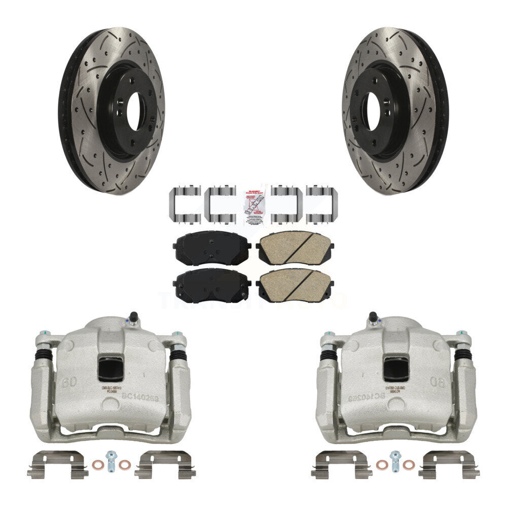 Front Brake Caliper Drill Slot Rotor Ceramic Pad Kit For Kia Sportage 2.4L From 12 10 15 KCD-100144N