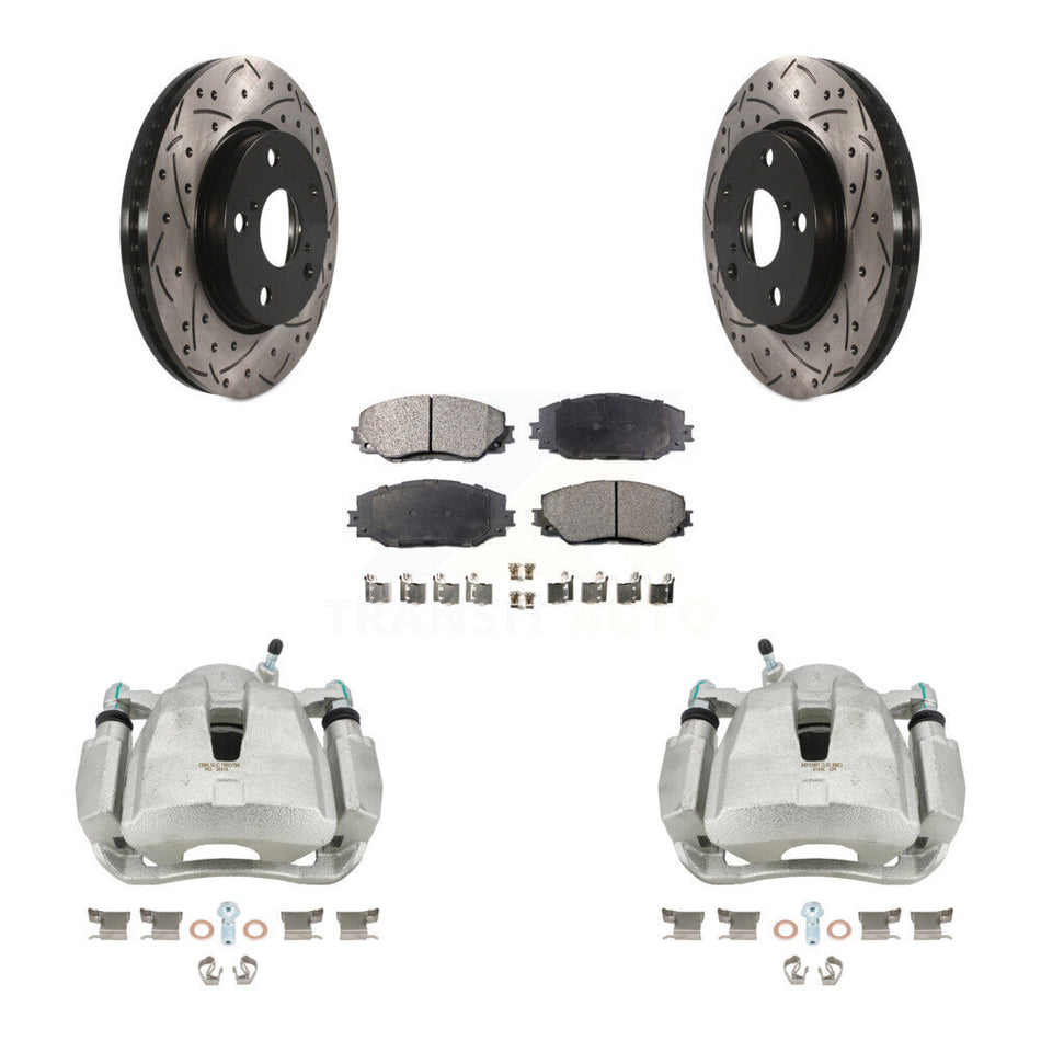 Front Disc Brake Coated Caliper Drilled Slotted Rotor Semi-Metallic Pad Kit For 2014-2015 Toyota RAV4 LE With Canada or U.S. Emissions Excluding Vehicles Manufactured In Japan KCD-100144P by Transit Auto