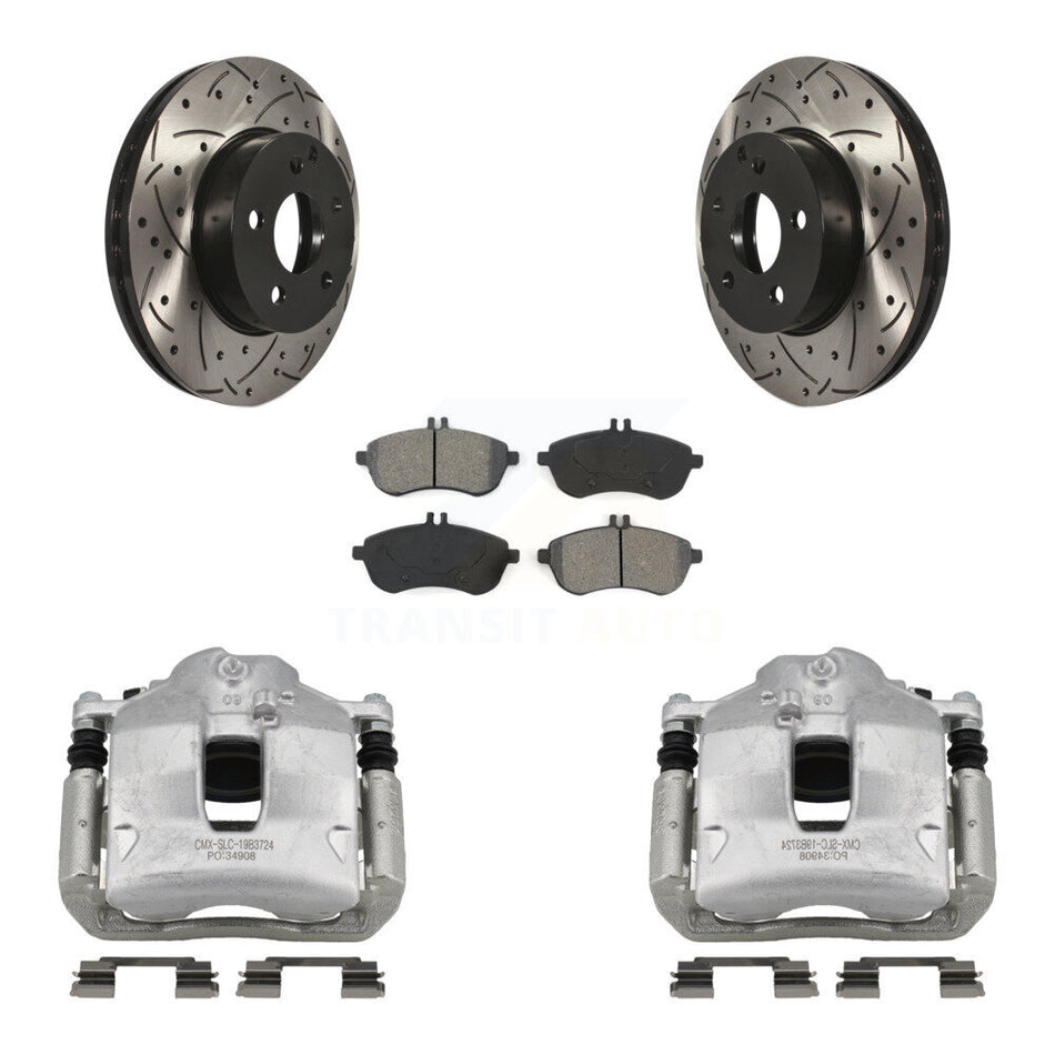 Front Brake Coated Caliper Drill Slot Rotor Semi-Metallic Pad Kit For Mercedes-Benz C250 KCD-100144S