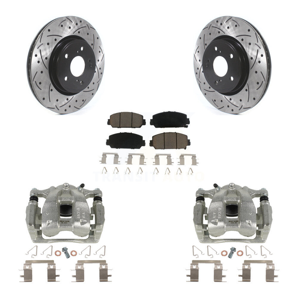 Front Disc Brake Coated Caliper Drilled Slotted Rotors And Ceramic Pads Kit For Honda CR-V KCD-100145C by Transit Auto