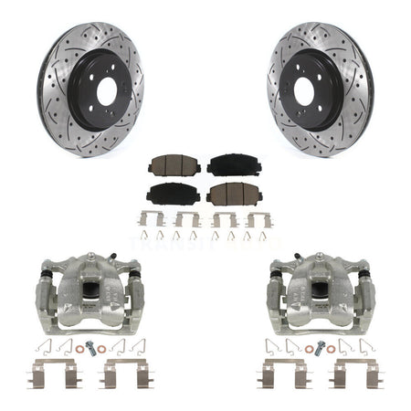 Front Disc Brake Coated Caliper Drilled Slotted Rotors And Ceramic Pads Kit For Honda CR-V KCD-100145C by Transit Auto