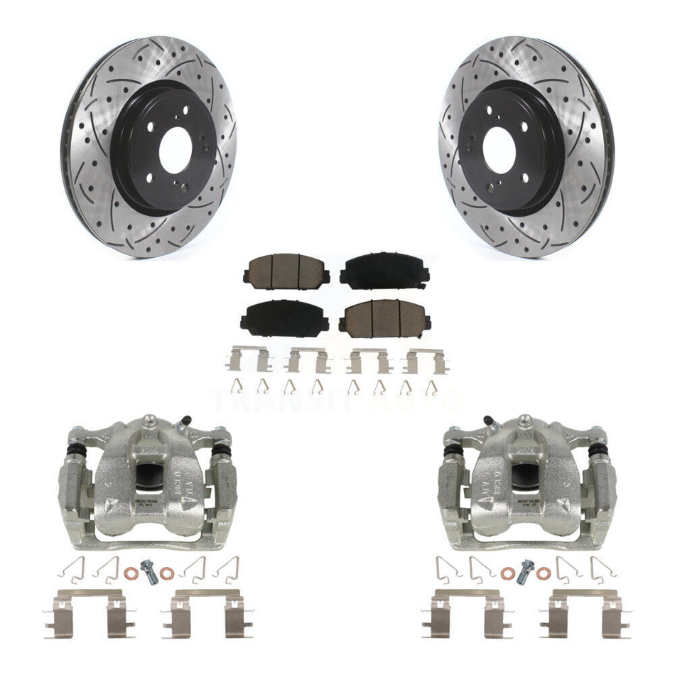 Front Disc Brake Coated Caliper Drilled Slotted Rotors And Ceramic Pads Kit For Honda CR-V KCD-100145C by Transit Auto