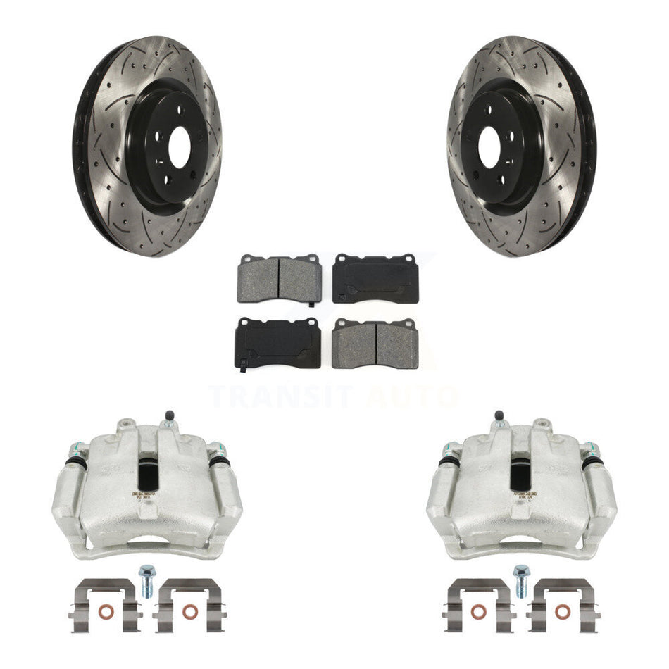 Front Disc Brake Coated Caliper Drilled Slotted Rotors And Semi-Metallic Pads Kit For 2012-2013 Buick Regal 2.4L With Brembo Calipers KCD-100145S by Transit Auto