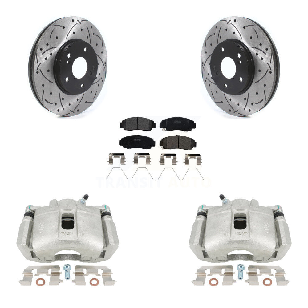 Front Disc Brake Coated Caliper Drilled Slotted Rotors And Semi-Metallic Pads Kit For Honda Accord Acura TSX KCD-100146P by Transit Auto