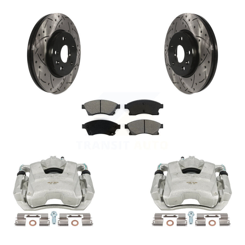 Front Disc Brake Coated Caliper Drilled Slotted Rotors And Semi-Metallic Pads Kit For Chevrolet Cruze Sonic Limited KCD-100148S by Transit Auto