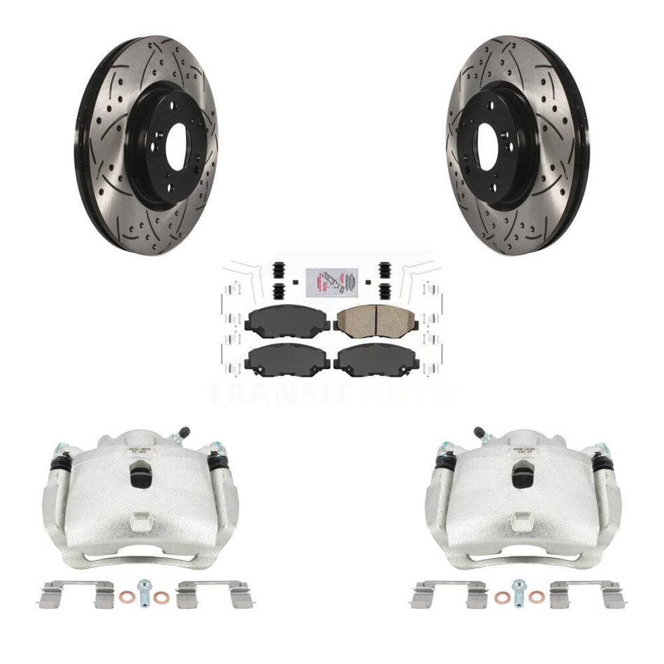 Front Brake Coated Caliper Drill Slotted Rotor Ceramic Pad Kit For Honda Civic Acura ILX KCD-100149N
