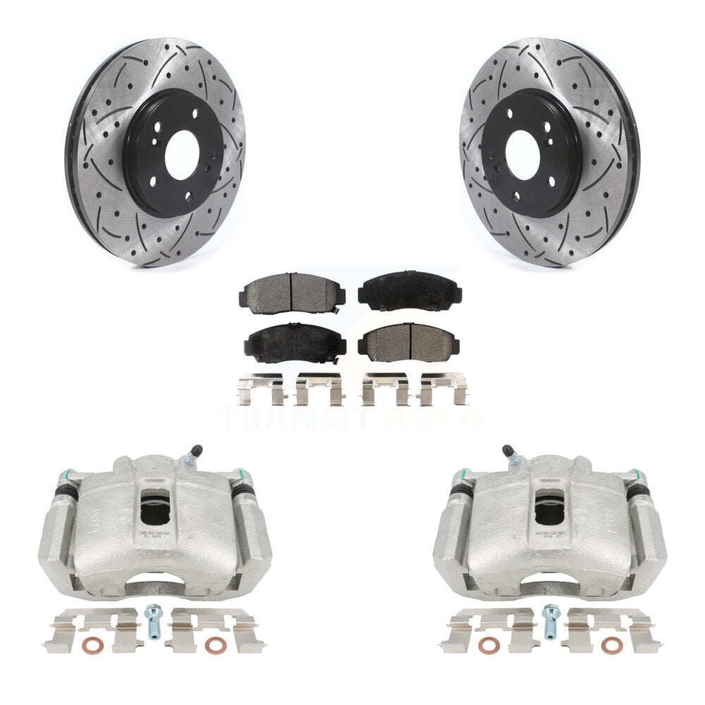 Front Disc Brake Coated Caliper Drilled Slotted Rotors And Semi-Metallic Pads Kit For Honda Accord Acura TL TSX CL KCD-100149P by Transit Auto