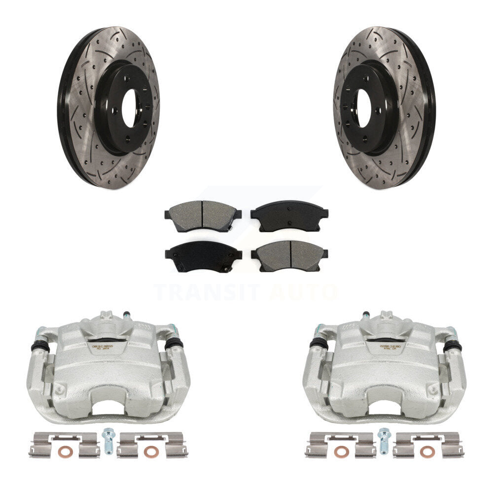 Front Disc Brake Coated Caliper Drilled Slotted Rotors And Semi-Metallic Pads Kit For Chevrolet Cruze Buick Verano Volt Orlando KCD-100149S by Transit Auto