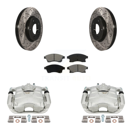 Front Disc Brake Coated Caliper Drilled Slotted Rotors And Semi-Metallic Pads Kit For Chevrolet Cruze Buick Verano Volt Orlando KCD-100149S by Transit Auto